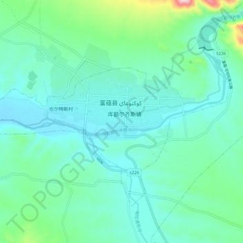 库额尔齐斯镇 topographic map, elevation, terrain