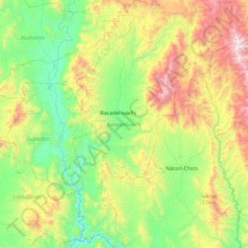 Bacadéhuachi topographic map, elevation, terrain