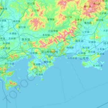 Huidong County topographic map, elevation, terrain