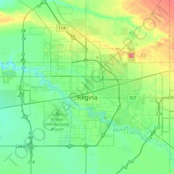 Regina topographic map, elevation, terrain