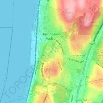Hastings-on-Hudson topographic map, elevation, terrain