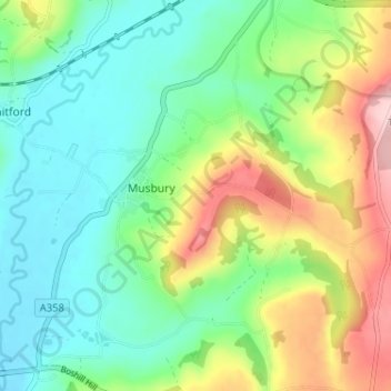 Musbury topographic map, elevation, terrain