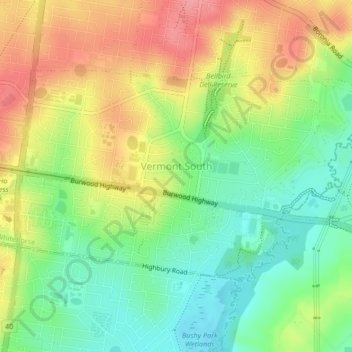 Vermont South topographic map, elevation, terrain