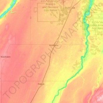Rosthern No. 403 topographic map, elevation, terrain