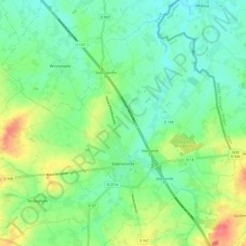 Steenvoorde topographic map, elevation, terrain