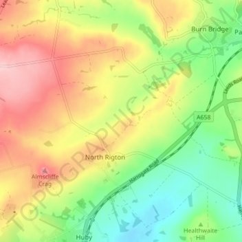North Rigton topographic map, elevation, terrain