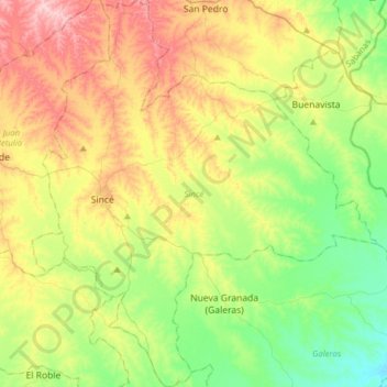 Sincé topographic map, elevation, terrain