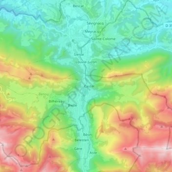 Louvie-Juzon topographic map, elevation, terrain