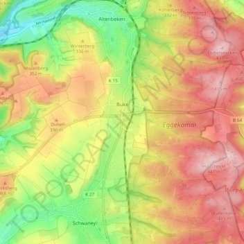 Buke topographic map, elevation, terrain