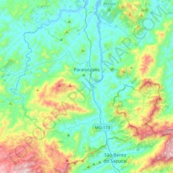 Paraisópolis topographic map, elevation, terrain
