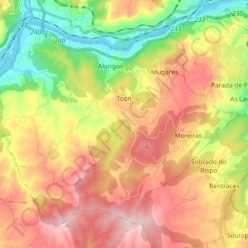 Toén topographic map, elevation, terrain