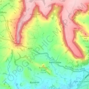 Awliscombe topographic map, elevation, terrain