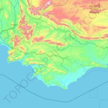 Overberg District Municipality topographic map, elevation, terrain