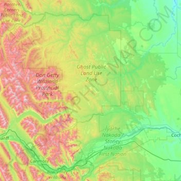 Municipal District of Bighorn topographic map, elevation, terrain