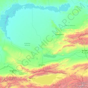 Almaty Region topographic map, elevation, terrain