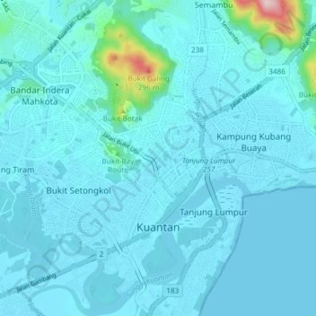 Kuantan topographic map, elevation, terrain