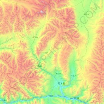 尼木县 topographic map, elevation, terrain