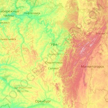 Bashkortostan topographic map, elevation, terrain