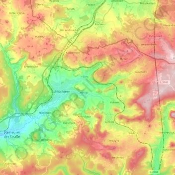 Schlüchtern topographic map, elevation, terrain