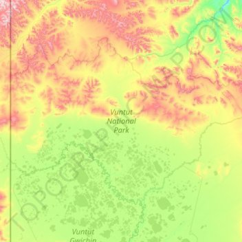 Vuntut National Park topographic map, elevation, terrain