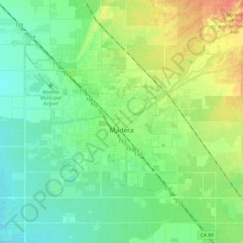 Madera topographic map, elevation, terrain