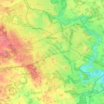 Kitchener topographic map, elevation, terrain