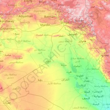 Euphrates topographic map, elevation, terrain
