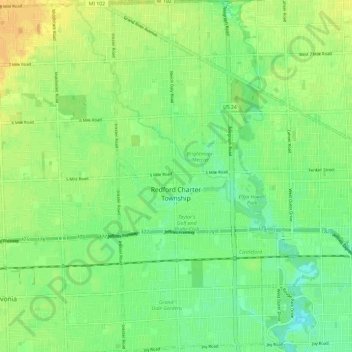Redford Township topographic map, elevation, terrain