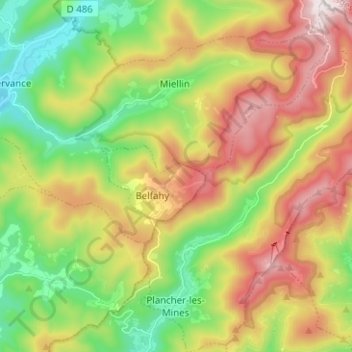 Plancher-les-Mines topographic map, elevation, terrain