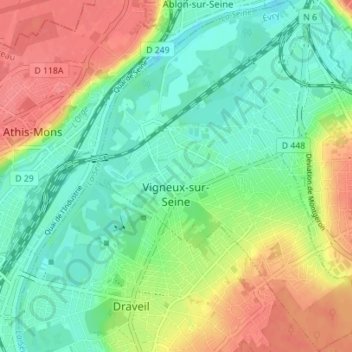 Vigneux-sur-Seine topographic map, elevation, terrain