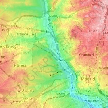 Moncloa-Aravaca topographic map, elevation, terrain