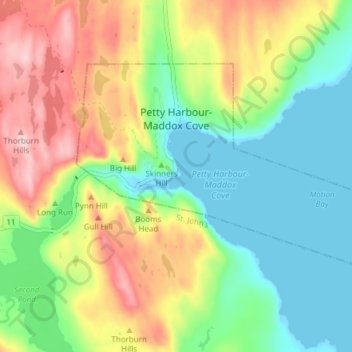 Petty Harbour-Maddox Cove topographic map, elevation, terrain