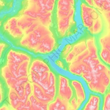 Kusawa Lake topographic map, elevation, terrain