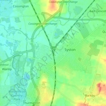 Syston topographic map, elevation, terrain