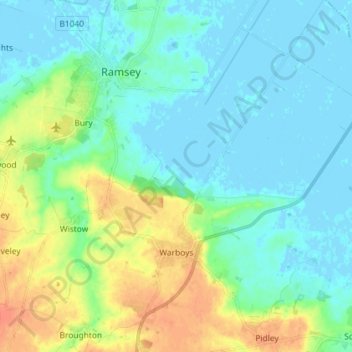 Warboys topographic map, elevation, terrain