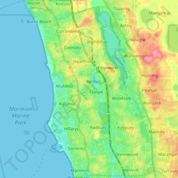 City of Joondalup topographic map, elevation, terrain