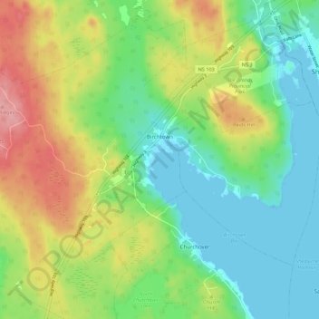Birchtown topographic map, elevation, terrain