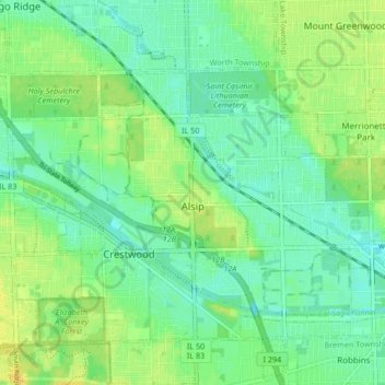 Alsip topographic map, elevation, terrain