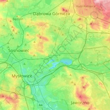 Sosnowiec topographic map, elevation, terrain