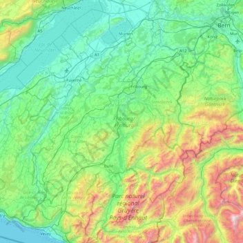Fribourg topographic map, elevation, terrain