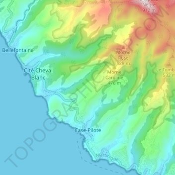 Case-Pilote topographic map, elevation, terrain