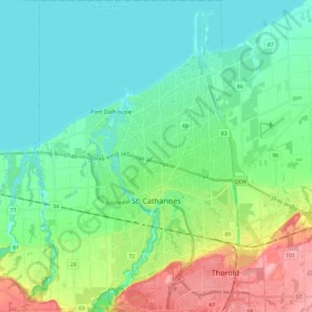 St. Catharines topographic map, elevation, terrain