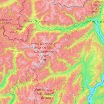Ortler Alps topographic map, elevation, terrain