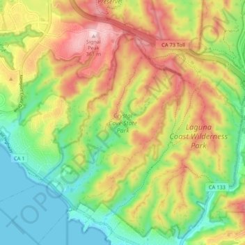 Crystal Cove State Park topographic map, elevation, terrain