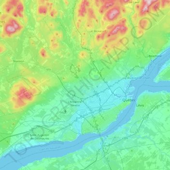 Agglomération de Québec topographic map, elevation, terrain
