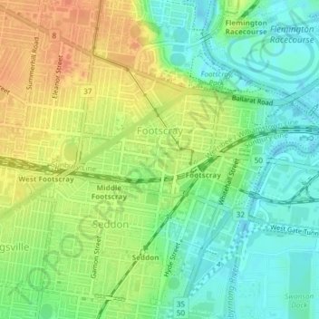 Footscray topographic map, elevation, terrain