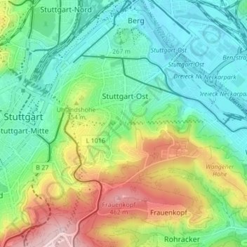 Stuttgart-Ost topographic map, elevation, terrain
