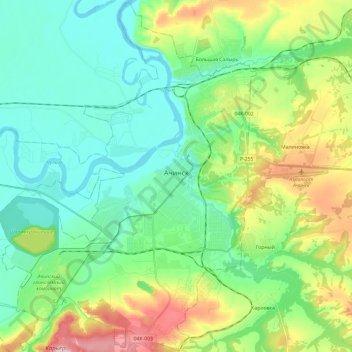 Achinsk topographic map, elevation, terrain