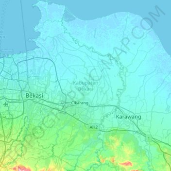 Kabupaten Bekasi topographic map, elevation, terrain