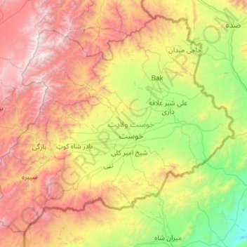 Khôst topographic map, elevation, terrain